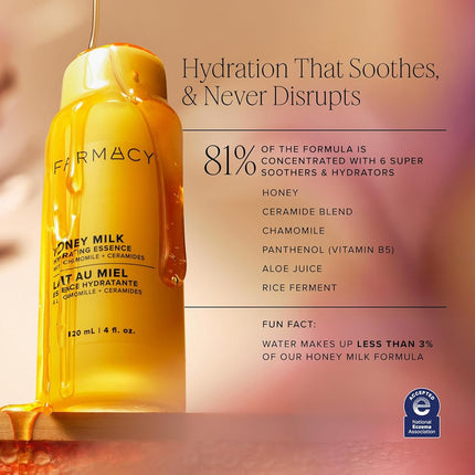 Farmacy Honey Milk Face Essence - Hydrating Milky Toner with Honey, Ceramides + Chamomile - Helps Strengthen Skin Barrier + Replenish Moisture - Soothing + Calming Skincare (120ml)