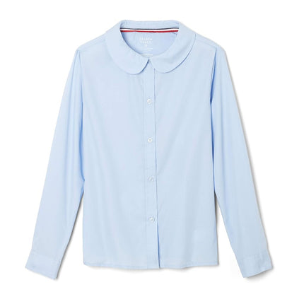 French Toast Girls' Long Sleeve Woven Shirt with Peter Pan Collar (Standard & Plus), Light Blue, 20