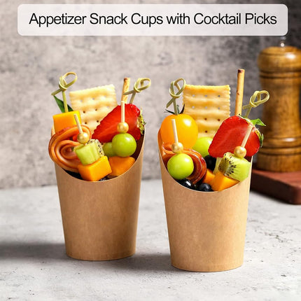 60 Sets Disposable Charcuterie Cups with Sticks and Bags 14 oz Brown Kraft
