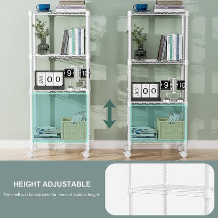 MZG 1000 lbs 4-Shelf Adjustable Heavy Duty Steel Wire Rack, Adjustable Storage Shelving Unit with Wheel for Kitchen, Garage, Laundry White 30x45x103.6cm