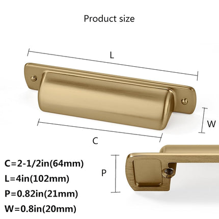 CABDM Pack of 10 Brass Bowl Handles 2-1/2 Inch (64 mm) Centre to Centre Drawer Handles Brushed Brass Cabinet Bowl Handles Kitchen Cabinet Hardware Brushed Gold Cabinet Handles