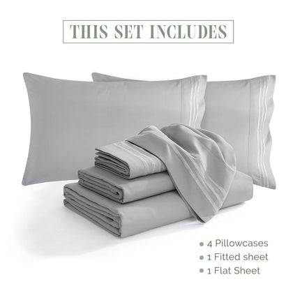 Elegant Comfort 1500 Premium Quality 6-Piece Bed Sheet Set - 18-24 Inch Extra Deep Pocket, Smart Storage Pockets, Wrinkle Free Ultra Soft 6PC Extra Deep Pocket Sheets, Queen, Silver Gray