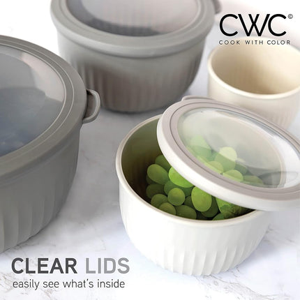 COOK WITH COLOR Prep Bowls with Lids- 8 Piece Nesting Plastic Small Mixing Bowl Set with Lids (Grey Ombre)