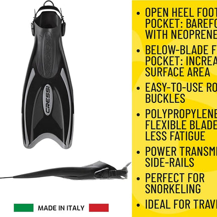 Cressi Palau Fins - Adult and Child Adjustable Diving, Apnea and Snorkelling Flippers Fins, Black/Yellow, UK 10/12 - EU L/XL 44/47
