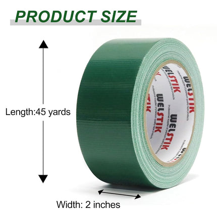 WELSTIK Professional Grade Dark Green Duct Tape, Waterproof Duct Cloth Fabric,Duct Tape for Photographers,Repairs, DIY, Crafts, Indoor Outdoor Use (2 Inch X 45 Yards, Green)