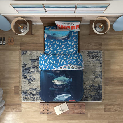 Franco Comforter, Microfiber, Blue-Shark Week, 4 Piece Twin Size