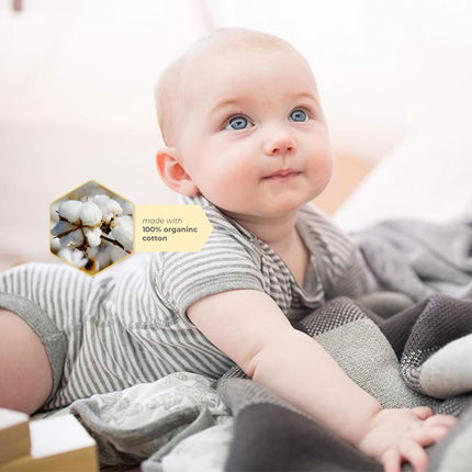 Burt's Bees Baby Bodysuits de algodón orgánico – Paquete de 5 mamelucos de manga corta y larga para bebé niño y niña, estampados de color gris jaspeado, 5 unidades, 12 meses
