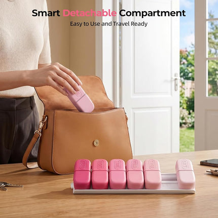 Daviky Magnetic Pill Organizer 2 Times a Day, Weekly AM PM Pill Case, Pill Box 7 Day with Magnets and Stand, Large Medicine Organizer for Medication, Vitamins and Supplements, Gradient Pink
