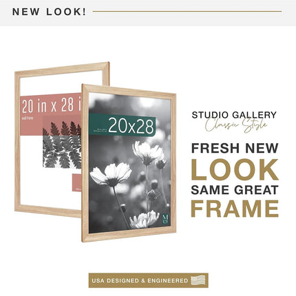 MCS Studio Gallery Classic 20x28 Poster Frame Natural Woodgrain, Vertical & Horizontal Wall Hanging Large Picture Frame for Photos, Posters & Art Prints (1-Pack)