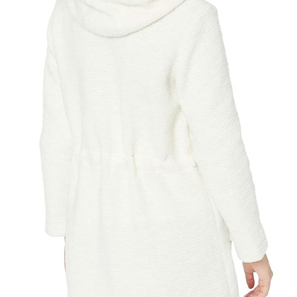 BB Dakota Women's Brushed Ribbed Coat with Faux Fur Trim Hood Jacket, Ivory, Medium