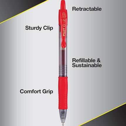 Pilot G2 Retractable Premium Gel Ink Roller Ball Pens, Bold Point, Red Ink, Dozen Box (31258)