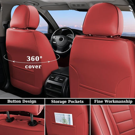 Coverado Car Seat Covers Full Set, Nappa Leather Seat Covers for Cars, Car Seat Protector Car Seat Cushion, Front and Back Seat Protectors Cushions Universal Fit for Most Cars Vehicles(Red)