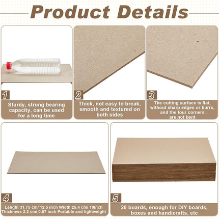 Lewtemi 20 Pcs Book Board 10 x 12.5 Inch, Binders Chipboard Designer Bookboard Kraft Heavy Duty Sheets Bookbinding Supplies for Binding Cover (0.098 Inch Thick)