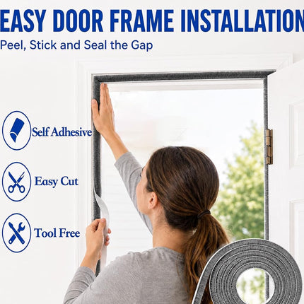 ZOMPAGO Brush Weather Stripping,0.9 in x 0.4 in x 32.8 FT,Grey,Insulation,Sliding Seal Strip,Glass,Window Felt,Brush Door Sweep,Self Adhesive Draft Blocker,Dust Stopper Sliding Door Seal Winter