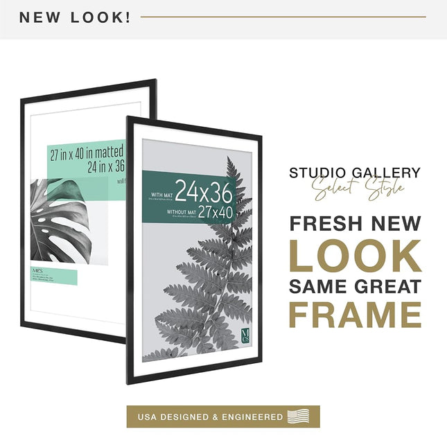MCS Studio Gallery Movie Poster Frame 27x40 Matted to 24x36 Black Woodgrain, Vertical & Horizontal Wall Hanging Large Picture Frame for Photos & Custom Posters (1-Pack)