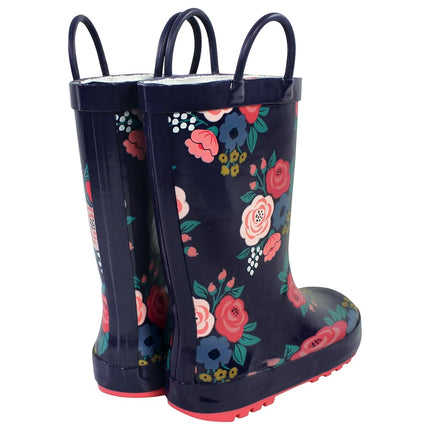 Hudson Baby Unisex-Child Rain Boots, Navy Bold Floral, 4 Little Kid