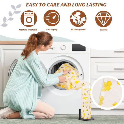 Reusable Paper Towels Washable Roll: 25Pack Cotton Cloth Paper Towels 11.8x11.8In Absorbent Soft Flannel Paperless Towels Alternative for Kitchen Reusable Napkins Zero Waste (Bee, Large)