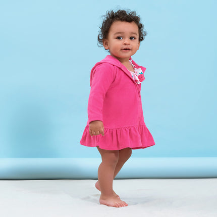 Gerber Baby-Girls Toddler Zipper Hoodie Terry Swimsuit Cover Up, Pink, 3T