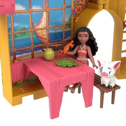 Juguetes Disney Princess de Mattel, Casa de muñecas apilable Moana Storytime con la pequeña muñeca Moana, 1 amigo animal y 9 accesorios, inspirada en la película de Disney, JDP58