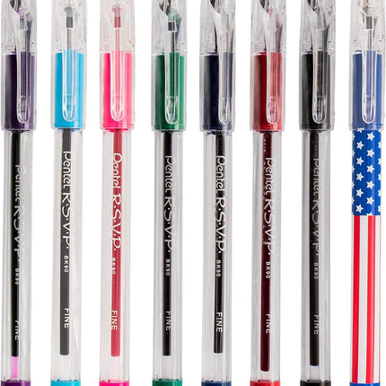 Pentel RSVP Ballpoint Pen, (0.7mm) Fine Line, Flag Barrel, Black Ink,(12 count)- Pack of 2