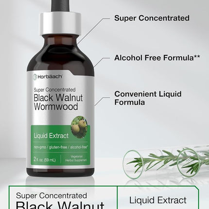 Black Walnut Wormwood Liquid Extract | 2 fl oz | Alcohol Free Tincture | Vegetarian, Non-GMO & Gluten Free | by Horbaach