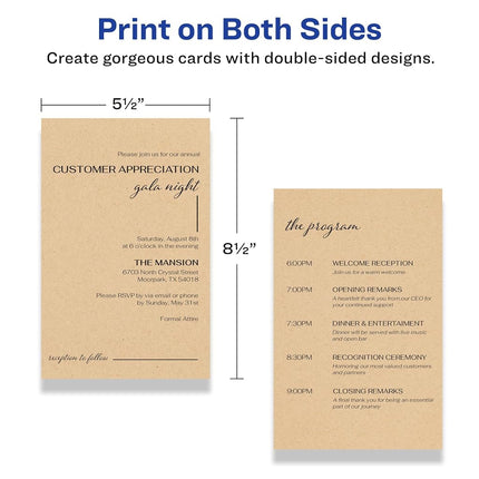 Avery Printable Rectangle Invitation Cards, 5.5" x 8.5", Kraft Brown Cardstock, Laser/Inkjet Cards, 100 Total