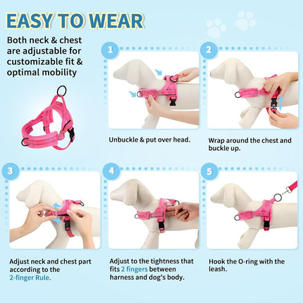Lukovee Dog Leashes for Small Dogs, Lightweight Soft Small Dog Harness Neck & Chest Adjustable, Reflective Harness Anti-Twis Puppy Harness Vest Harness (Meduim, Pink)