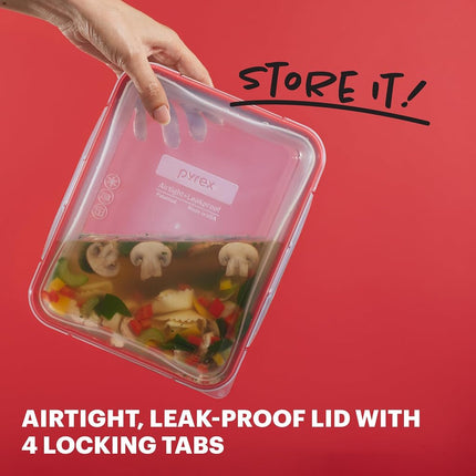 Pyrex Freshlock Rectangular Food Storage Containers Set, 8 Piece – Resists Stains, Odors and Flavors – Locking Lids for Secure, Spill-Free Storage and Easy Labeling