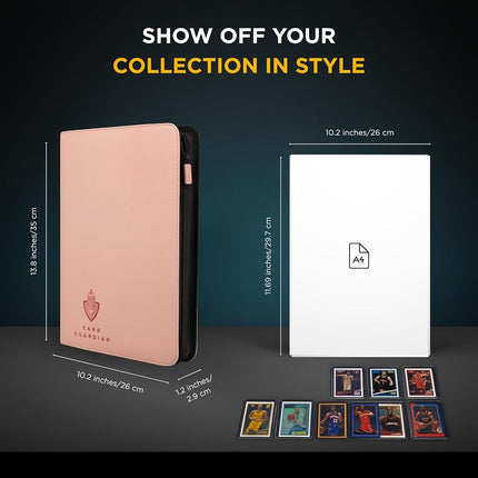 Card Guardian - Premium 9 Pocket Zipper Binder for 360 Cards - Side Pockets for TCG Trading Card Games (Pink)