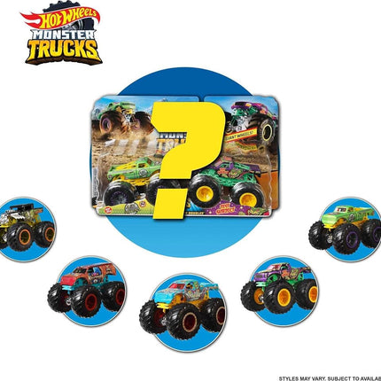Hot Wheels Monster Trucks Demolition Doubles (Styles May Vary)  Includes 2 Toy Trucks in 1:64 Scale for Head-to-Head Smashing & Crashing, for Play or Display