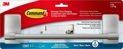 Command Hand Towel Bar, Satin Nickel Finish and 4 