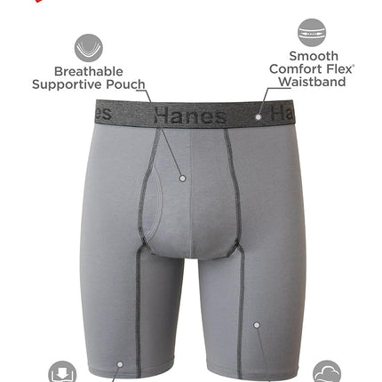 Hanes Men's Underwear Boxer Briefs, 3 Pairs, No-Ride-up Stretch-Cotton, Long Leg Assorted-3 Pack, XXL (Pack of 3)
