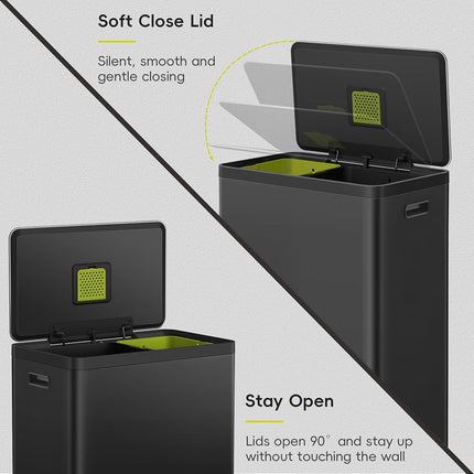 EKO 36+24L Dual Recycling Pedal Bin Kitchen Rubbish Bin, Matte Black