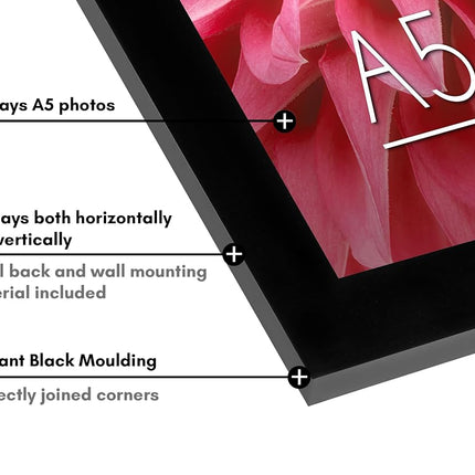 Americanflat A5 Picture Frames in Black - Engineered Wood with Shatter Resistant Glass - Horizontal and Vertical Formats for Wall and Tabletop - 14.8x21 cm