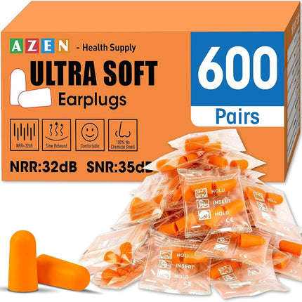 AZEN 600 Pairs Ear Plugs, NRR 32dB Soft Foam Ear P