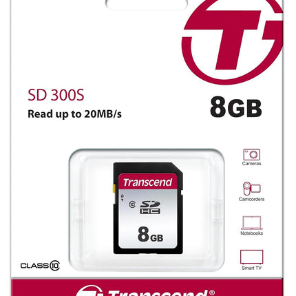 Transcend SDC300S 8GB SDHC Class 10 Memory Card, Up to 20/10 MB/s Read/Write Speed for Digital Cameras TS8GSDC300S