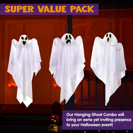 JOYIN 3 Pack Halloween Party Decoration 27.5" Hanging Ghosts, Cute Flying Ghost for Front Yard Patio Lawn Garden Party Décor and Holiday Decorations
