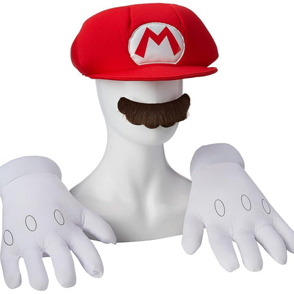 Disguise Nintendo Super Mario Red Hat & Mustache Plumber Costume Accessories, One Size Mario Hat & Gloves