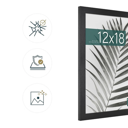 MCS Studio Gallery 30.5x46 cm (12x18 in) Picture Frame Black Woodgrain, Rectangle Vertical & Horizontal Wall Hanging Large Picture Frame for Photos, Posters & Art Prints (1-Pack)
