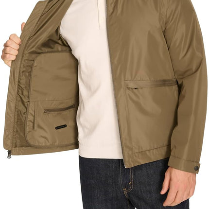Cole Haan Men's Short Sleeve Self Packable Windbreaker, Olive, L