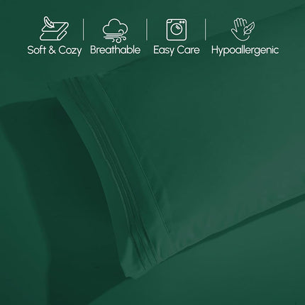 Elegant Comfort Luxurious 1500 Thread Count Egyptian Quality Three Line Embroidered Softest Premium Hotel Quality 4-Piece Bed Sheet Set, Wrinkle And Fade Resistant, Twin/Twin XL, Hunter Green