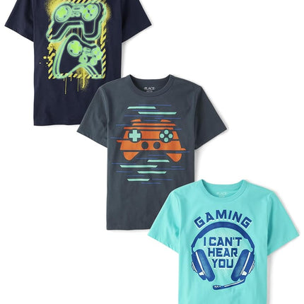 The Children's Place Boys' 3-Pack Short Sleeve Graphic T-Shirt, Game Controller/Dual Game Controller/Gaming, Small
