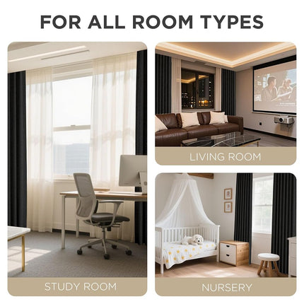 Joydeco 100% Black Out Curtains 90 inch Long 2 Panels Burg Natural Blackout Linen Drapes for Bedroom Living Room Darkening Curtain Thermal Insulated Back tab Rod Pocket(52x90 inch,Black)
