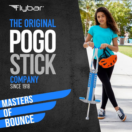 Flybar Master Pogo Stick for Kids, Ages 9+, 80 to 160 Pounds, Easy Grip Handles, Anti-Slip Pegs, Outdoor Toys for Boys, Jumper Toys for Girls, Outside Toys for Kids, Tweens and Teens (Silver/Blue)