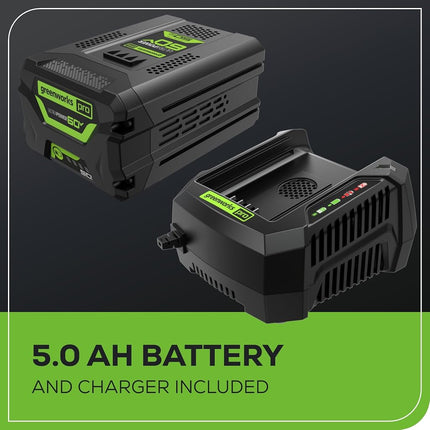 Greenworks 60V 700 CFM Brushless Leaf Blower, 5.0 Ah Battery and Rapid Charger
