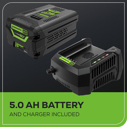 Soplador de hojas sin escobillas Greenworks 60 V 700 CFM, batería de 5.0 Ah y cargador rápido