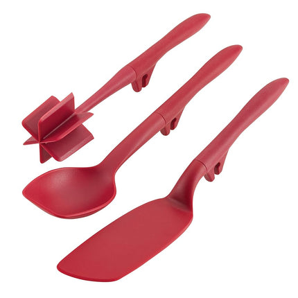 Rachael Ray Tools and Gadgets Lazy Crush & Chop, Flexi Turner, and Scraping Spoon Set/Cooking Utensils - 3 Piece, Red