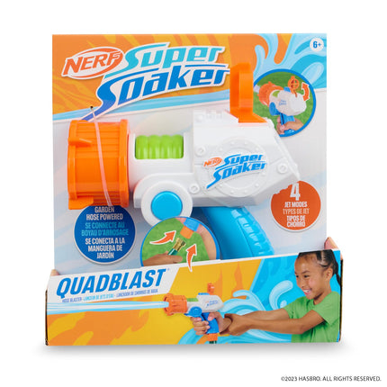 NERF Super Soaker Quadblast Blaster – Garden Hose Powered Soaking Machine for Epic Backyard Battles