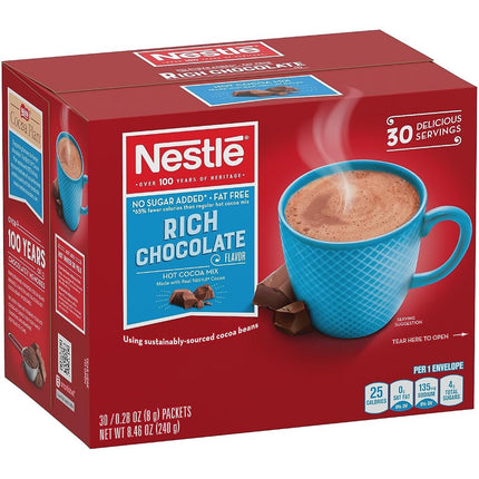 NES61411 - Nestle No-Sugar-Added Hot Cocoa Mix Envelopes 30 pack/0.28 oz each/net wt 8.46 oz