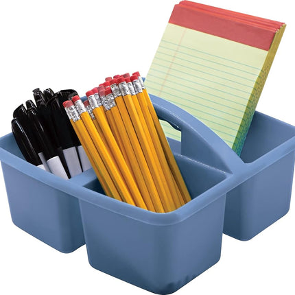 Slate Blue Portable Plastic Storage Caddy 6-Pack for Classrooms, Kids Room, and Office Organization, 3 Compartments